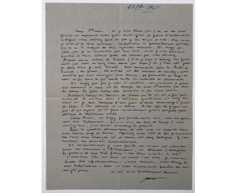 Honegger, Arthur: Schweizer Komponist (1892-1955). 3 eh. Briefe in franz. Sprache mit Unterschr. bzw. Paraphe, Paris 1944-45.