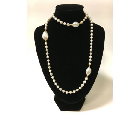 14K GILT STERLING SILVER PEARL LONG NECKLACE