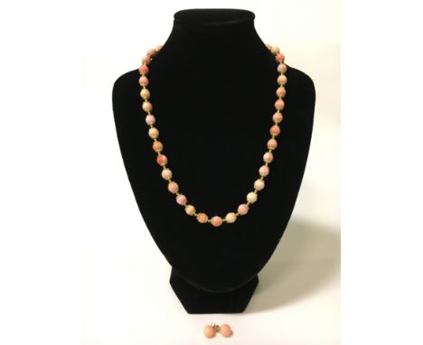 VINTAGE ANGEL SKIN CORAL NECKLACE & EARRINGS