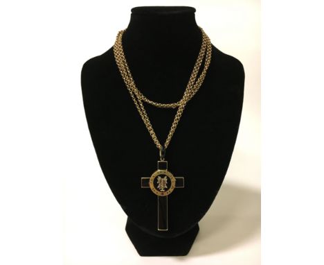 GOLD VINTAGE MOURNING PENDANT CROSS ON CHAIN