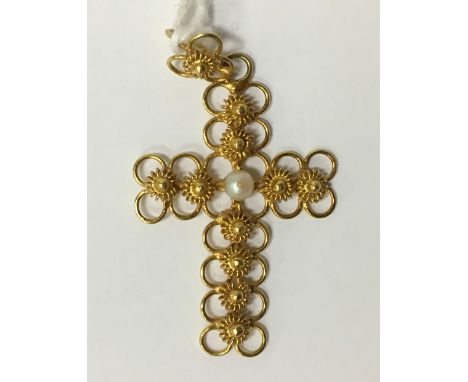 18CT GOLD & PEARL CROSS
