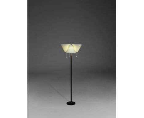 ALVAR AALTO (1898-1976)Lampadaire A809Création en 1959Edition ValaisinpajaLaiton, métal peint et cuirH: 169cm. (66.1/2in.); L
