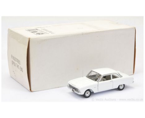 Franklin Mint 1:24 Scale B11VB60 - 1960 Ford Falcon - White, white interior, chrome trim - Near Mint with inner packing, pape