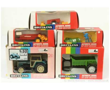 Britains group (1) 9494 Landini 10.000s Tractor - Blue, white, Driver Figure (model has some discolour, box faded) (2) 9584 R