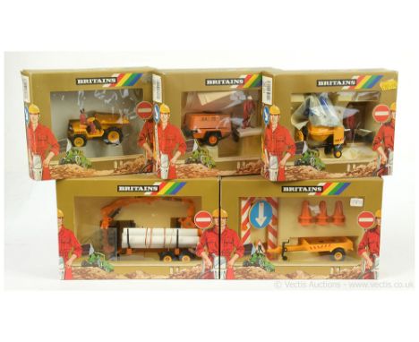 Britains Road Series group (1) 9940 Atlas Copco Compressor (2) 9943 Winget Cement Mixer (3) Winget Dumper Truck (9943 box) (4