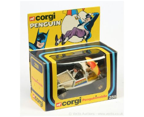 Corgi 259 "Batman" - "The Penguin" - Penguinmobile finished in white, gold trim including dish wheels, yellow and red umbrell