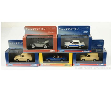 Vanguards a boxed group of 1/43rd scale models to include, VA09507 Ford Escort Mk.I RS2000, VA00416 Ford Anglia Van "London T