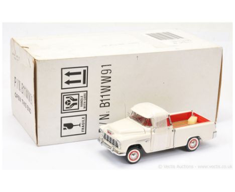 Franklin Mint 1:24 Scale B11WW91 1955 Chevrolet Cameo Pick-Up Truck - Light cream, red interior, chrome trim - Near Mint with