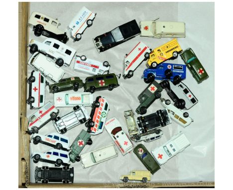 A mixed group of small scale ambulances to include older Matchbox regular wheel models, Matchbox Superfast Citroen CX, Corgi 