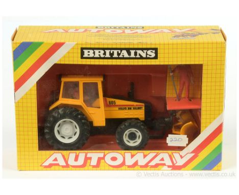 Britains Autoway 9890 Volvo 805 BM Valmet Tractor - yellow, black, pale grey hubs, with driver figure and plough attachment -