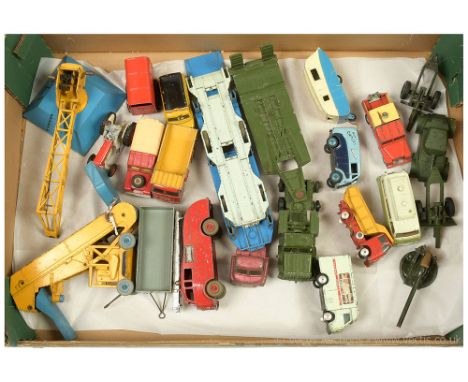 A unboxed diecast group to include Dinky Mighty Antar tank transporter - Military green, 955 Fire engine - Red with silver tr