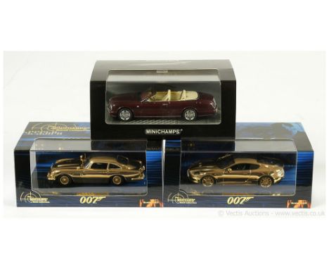 Minichamps - "James Bond" - a pair of gold plated (1/43rd scale) issues (1) Aston Martin DB5 (Ltd 0820/2016) and (2) Aston Ma