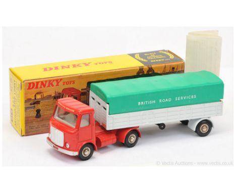 Dinky 914 AEC "British Road Services" Articulated Truck and Trailer - red cab, off white interior, silver trim, chrome hubs, 