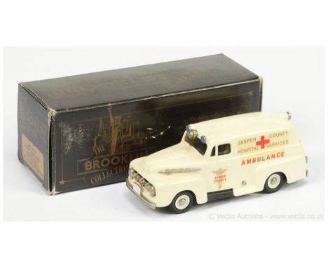 Brooklin Models 1/43rd scale BRK42 1952 Ford F1 Ambulance "Jasper County" - cream with chrome trim - Near Mint in a Fair Box.