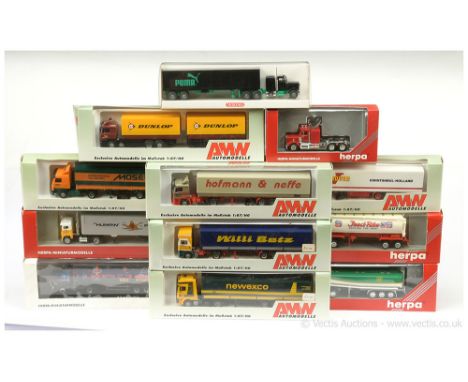 A mixed group of HO/1:87 to include Herpa Kenworth ZGM tractor unit, BP fuel tanker, Man f2000 SZG - Megalith, also including