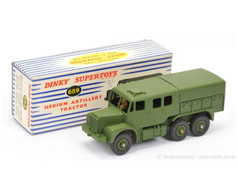 689 Medium Artillery Tractor - green including metal tilt and Supertoy hubs with treaded tyres, with tow hook and driver figu