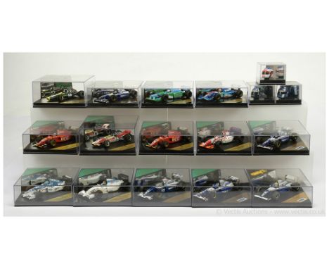 A group of Heritage (Onyx) 1:43 F1 cars and Helmets to include 241 - Footwork Arrows Hart - FA16 - Takachino Inoque, 238 - Fw