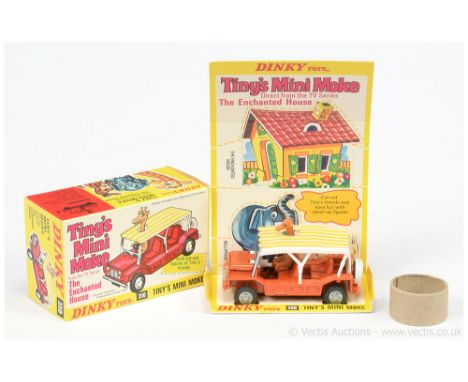 Dinky 350 "The Enchanted House" - "Tiny's" Mini Moke - finished in orange, white and yellow plastic striped canopy, cast hubs