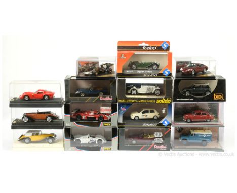 A mixed manufacturer group to include Corgi 07414 RAC Land Rover, IXO MOC010 Mini cooper - dark silver, Solido 4002 Jaguar SS