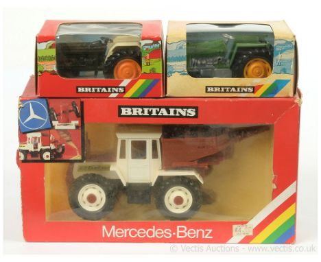 Britains Tractor group (1) 9597 Mercedes Benz Detachable Tractor &amp; Tipping Hopper with driver figure (2) 9422 Brown Tract