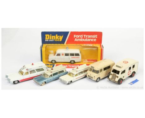 A mixed group of Ambulance models to include Dinky 274 Ford transit ambulance - White - Cast hubs - with original window box,