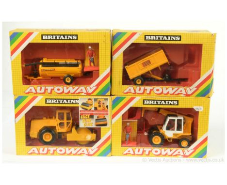 Britains Autoway group (1) 9814 JCB Loadall 520 - Yellow, white with figures (2) 9818 Road Roller (3) 9833 Heavy Tipping Trai