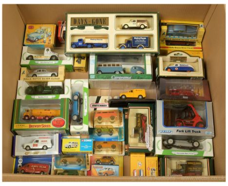 A boxed set of Corgi and others to include Mobil Bugatti Type 35, 61203 'Eddie Stobart Ltd' Express Delivery Van, Repro 447 W