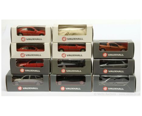 Gama, Schuco and similar, a group of 1:43 Scale promotional Vauxhall models to include Calibra, Astra, Frontera, Tigra, Omega