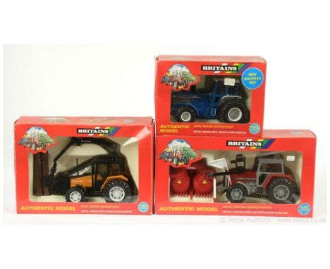 Britains group (1) 9442 Ford  8730 Tractor with Floatation tyres - Blue, white (2) 9662 Massey Ferguson MF 3680 Tractor with 