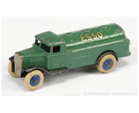 Dinky 25d Type 1 Pre-War "ESSO" - green body, black chassis, blue smooth hubs with white tyres &amp; tinplate grille &amp; su