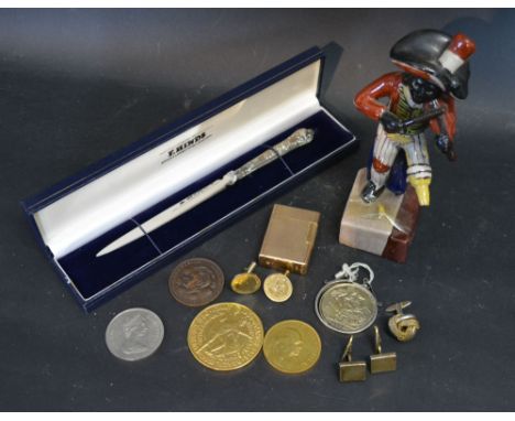 A Victorian Silver Gilt Crown dated 1887, together with other items to include a silver handled letter opener, a commemorativ