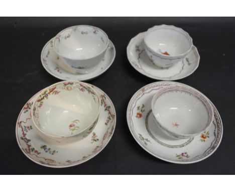 An 18th Century English Porcelain Tea Bowl with Saucer, together with three other similar English tea bowls with saucers