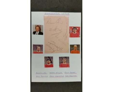 FOOTBALL, signed album page by six Manchester United players, inc. Law, Stiles, Dunne, Foulkes, Compton & Brennan, 3 x 4.25, 