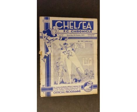 FOOTBALL, Chelsea home programme, 9th October 1937, v Arsenal, creased & small tears to spine, G