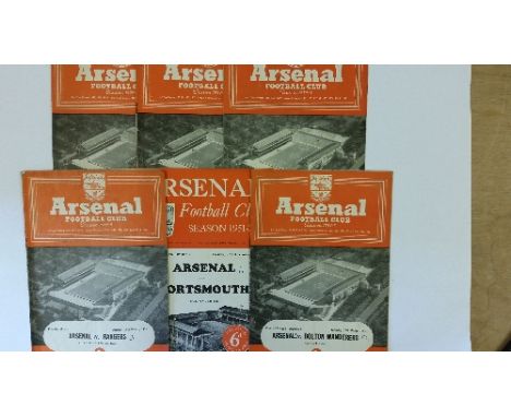 FOOTBALL, Arsenal home programmes, 1954/5, inc. v Cardiff, Rangers (2), Spurs (Combination Cup), Manchester United etc., atta