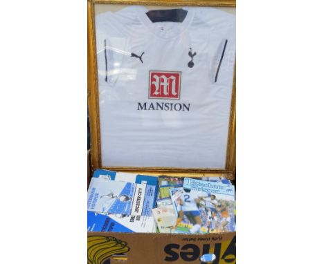 FOOTBALL, Tottenham Hotspur selection, inc. white replica shirt (Mansion), mounted to board (framed); programmes, 1970s onwar