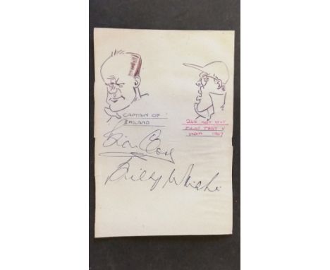 SKETCHES, album page signed by English football & cricket captains, Billy Wright & Brian Close, with an h/s caricature sketch