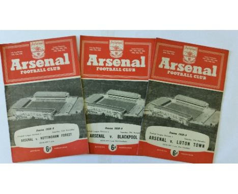 FOOTBALL, Arsenal home programmes, 1958/9, inc. v Chelsea, Forest, Blackpool, Spurs, Leicester, Manchester United etc., attac