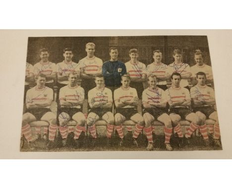 FOOTBALL, signed newspaper photos etc., 1940s-1960s, inc. 1960 Crystal Palace (14 signatures), 1959 Luton (11), Tottenham (4)