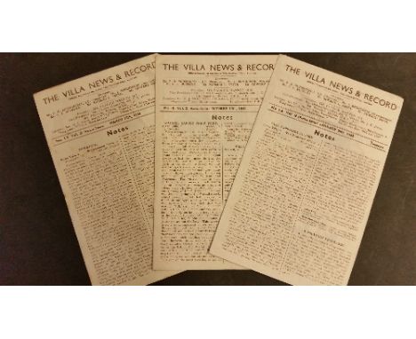 FOOTBALL, Aston Villa home programmes, 1944/5, all v Birmingham City, 14th Oct, 20th Jan & 10th Mar, G to VG, 3