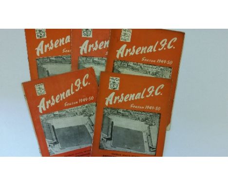 FOOTBALL, Arsenal home programmes, 1949/50, inc. v Manchester United, Newcastle, Birmingham etc., FR to VG, 5