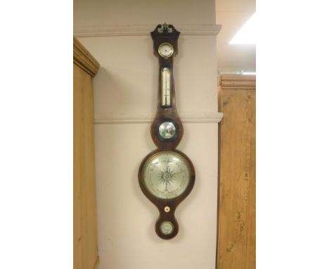 A 19th century inlaid mahogany aneroid barometer 