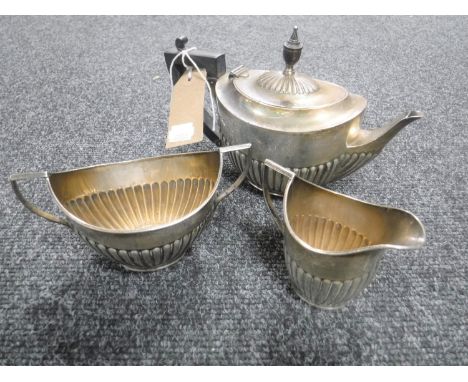 A silver three piece tea service, 421g gross