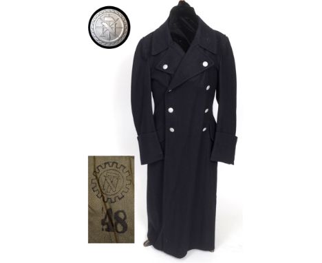TECHNISCHEN NOTHILFE (TENO) - ENLISTED MANS REGULATION OVERCOAT (MANTEL) of dark blue wool, full-length, double-breasted cons