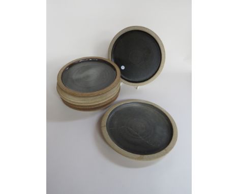 A group of eight St Ives Leach pottery standard ware dinner plates (some a/f). Approx 24.5cm diameter 