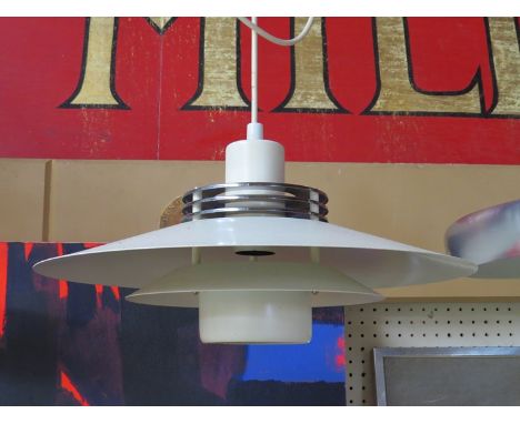 A Danish tiered ceiling light in white and chrome 