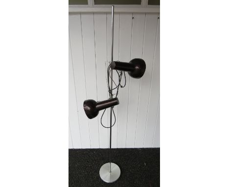A chrome and aluminium standard lamp with twin metallic brown spots 