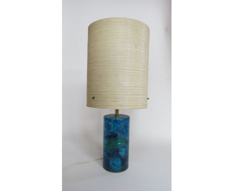 A blue Shatterline resin table lamp with original spun shade 