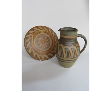 A Torquill Henley-on-Thames large ceramic jug and shallow dish by Reginald Moon