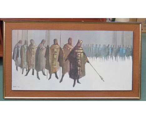 A framed print after Deborah Jones, medieval knights 
